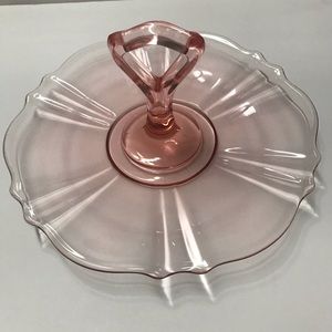 Vintage pink depression glass sandwich tray